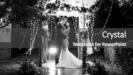  Presentation with illuminated - Colorful slide deck enhanced with couple embracing in illuminated gazebo backdrop and a dark gray colored foreground