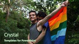  Presentation with gay rainbow flag - Beautiful PPT theme featuring couple embracing with rainbow flag backdrop and a tawny brown colored foreground