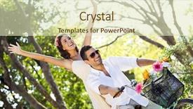  Presentation with biking - Presentation design enhanced with couple enjoying a spring day biking in nature background and a soft green colored foreground