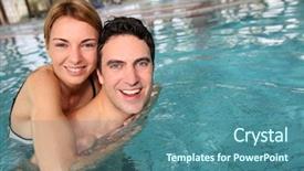  Presentation with resort - Slide set consisting of couple enjoying bathtime in spa resort background and a ocean colored foreground