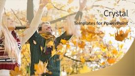 Presentation with autumn leaves falling - Beautiful presentation design featuring couple enjoying falling autumn leaves backdrop and a lemonade colored foreground