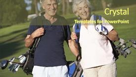  Presentation with senior couple - Presentation theme consisting of couple enjoying game of golf background and a tawny brown colored foreground