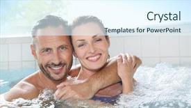  Presentation with hot tub - Slide set enhanced with couple enjoying hot tub bath background and a sky blue colored foreground