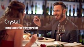  Presentation with good - PPT theme having couple enjoying in good food background and a tawny brown colored foreground