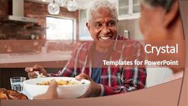  Presentation with active seniors senior couple - PPT layouts enhanced with couple enjoying meal around table background and a  colored foreground