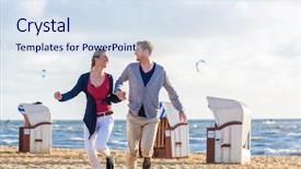  Presentation with romantic beach - Beautiful slide set featuring couple enjoying romantic sunset at german north sea beach backdrop and a sky blue colored foreground