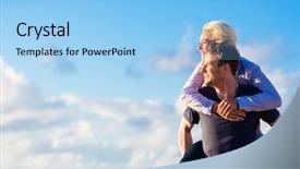  Presentation with romantic beach - Cool new presentation design with couple enjoying romantic sunset at german north sea beach backdrop and a light blue colored foreground