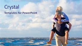  Presentation with romantic beach - Slide deck featuring couple enjoying romantic sunset at german north sea beach background and a sky blue colored foreground