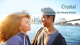  Presentation with heights - Beautiful PPT theme featuring couple enjoying scenery of manhattan from brooklyn heights at sunset backdrop and a cool aqua colored foreground