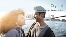  Presentation with heights - Cool new PPT theme with couple enjoying scenery of manhattan from brooklyn heights at sunset backdrop and a sky blue colored foreground