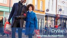  Presentation with city - Amazing slides having couple enjoying shopping in city backdrop and a  colored foreground