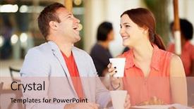  Presentation with snack - Amazing PPT layouts having couple enjoying snack in caf backdrop and a  colored foreground