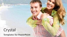  Presentation with happy birthday frame holiday - Colorful PPT theme enhanced with couple enjoying themselves at sea backdrop and a light gray colored foreground