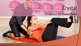  Presentation with trainer - Cool new theme with couple exercising at the fitness backdrop and a coral colored foreground
