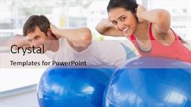  Presentation with exercise kids kid doing fitness - Audience pleasing slide deck consisting of couple exercising on fitness ball backdrop and a coral colored foreground