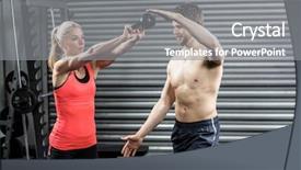  Presentation with crossfit - Slides with couple exercising with dumbbells at crossfit gym background and a gray colored foreground