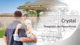  Presentation with japan drawing - Colorful PPT theme enhanced with couple facing pergola drawing gradating backdrop and a white colored foreground