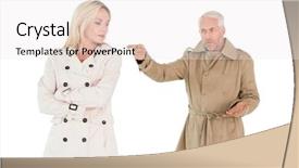  Presentation with coats - PPT theme featuring couple fighting in trench coat background and a  colored foreground