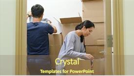  Presentation with find - Amazing presentation theme having couple find something inside cardboard backdrop and a violet colored foreground