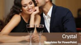  Presentation with restaurant - Presentation theme featuring couple flirting at the restaurant background and a coral colored foreground