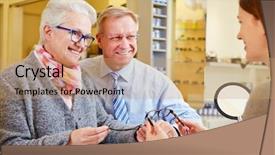  Presentation with active seniors senior couple - Slide set having couple for buying new glasses background and a coral colored foreground