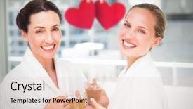  Presentation with day spa - Beautiful slide set featuring couple friends having a spa backdrop and a lemonade colored foreground