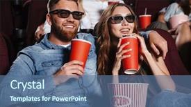  Presentation with friends eating and drinking wine - Audience pleasing slide set consisting of couple friends sitting in cinema backdrop and a ocean colored foreground