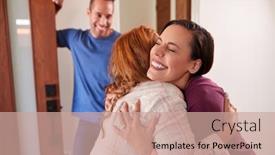  Presentation with senior couple - Presentation theme featuring couple-greeting-senior-father background and a coral colored foreground