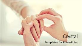  Presentation with marriage - PPT theme enhanced with couple hands putting on wedding background and a coral colored foreground