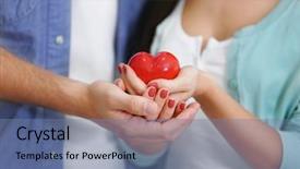  Presentation with hands heart - Beautiful slide set featuring couple hands with red heart closeup backdrop and a seafoam green colored foreground