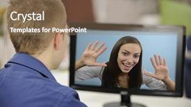  Presentation with video conference - Presentation theme enhanced with couple having a video conference background and a coral colored foreground