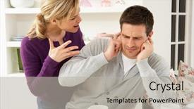  Presentation with home - Slides consisting of couple having argument at home background and a light gray colored foreground