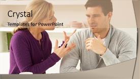  Presentation with broken home upset couple - Theme featuring couple having argument at home background and a coral colored foreground