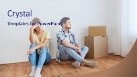  Presentation with people conflict - Beautiful slide deck featuring couple having argument or break backdrop and a sky blue colored foreground