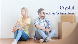  Presentation with people conflict - Audience pleasing PPT theme consisting of couple having argument or break backdrop and a sky blue colored foreground