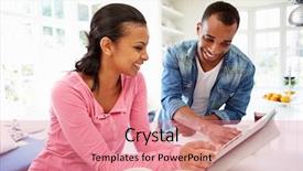  Presentation with using digital tablet - Slide set consisting of couple having breakfast and using background and a coral colored foreground