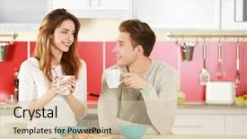  Presentation with feminine kitchen - Colorful slide deck enhanced with couple having breakfast in kitchen backdrop and a soft green colored foreground