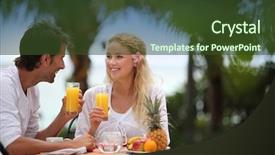  Presentation with luxury resort - PPT theme with couple having breakfast in luxury background and a tawny brown colored foreground