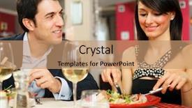  Presentation with dinner - PPT theme with couple having dinner in a restaurant background and a coral colored foreground
