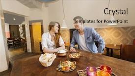  Presentation with mexican restaurant food tacos - Audience pleasing presentation consisting of couple having food at restaurant backdrop and a mint green colored foreground