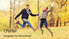  Presentation with family and home love concept - Beautiful presentation theme featuring couple having fun in autumn backdrop and a yellow colored foreground