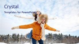 Presentation with season - Slide deck with couple having fun over winter background and a  colored foreground