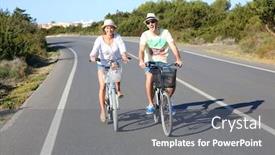  Presentation with bicycles - Amazing presentation design having couple having fun riding bicycles backdrop and a gray colored foreground