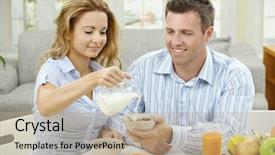  Presentation with healty - Beautiful slides featuring couple having healty breakfast backdrop and a coral colored foreground