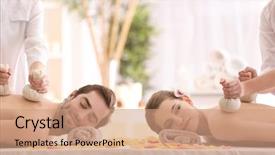  Presentation with spa salon - Theme consisting of couple having massage in spa background and a coral colored foreground