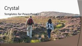 Presentation with hiking - Colorful presentation enhanced with couple hiking across moorland covered backdrop and a white colored foreground
