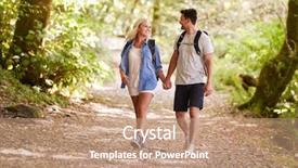  Presentation with woodland - Audience pleasing presentation design consisting of couple hiking along woodland path backdrop and a coral colored foreground