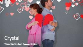  Presentation with break up broken heart - Beautiful PPT theme featuring couple holding a broken heart backdrop and a gray colored foreground