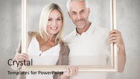  Presentation with antique picture frame - Cool new presentation theme with couple holding a picture frame backdrop and a soft green colored foreground