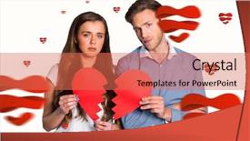  Presentation with broken heart - Amazing slide deck having couple holding broken heart against hearts backdrop and a coral colored foreground